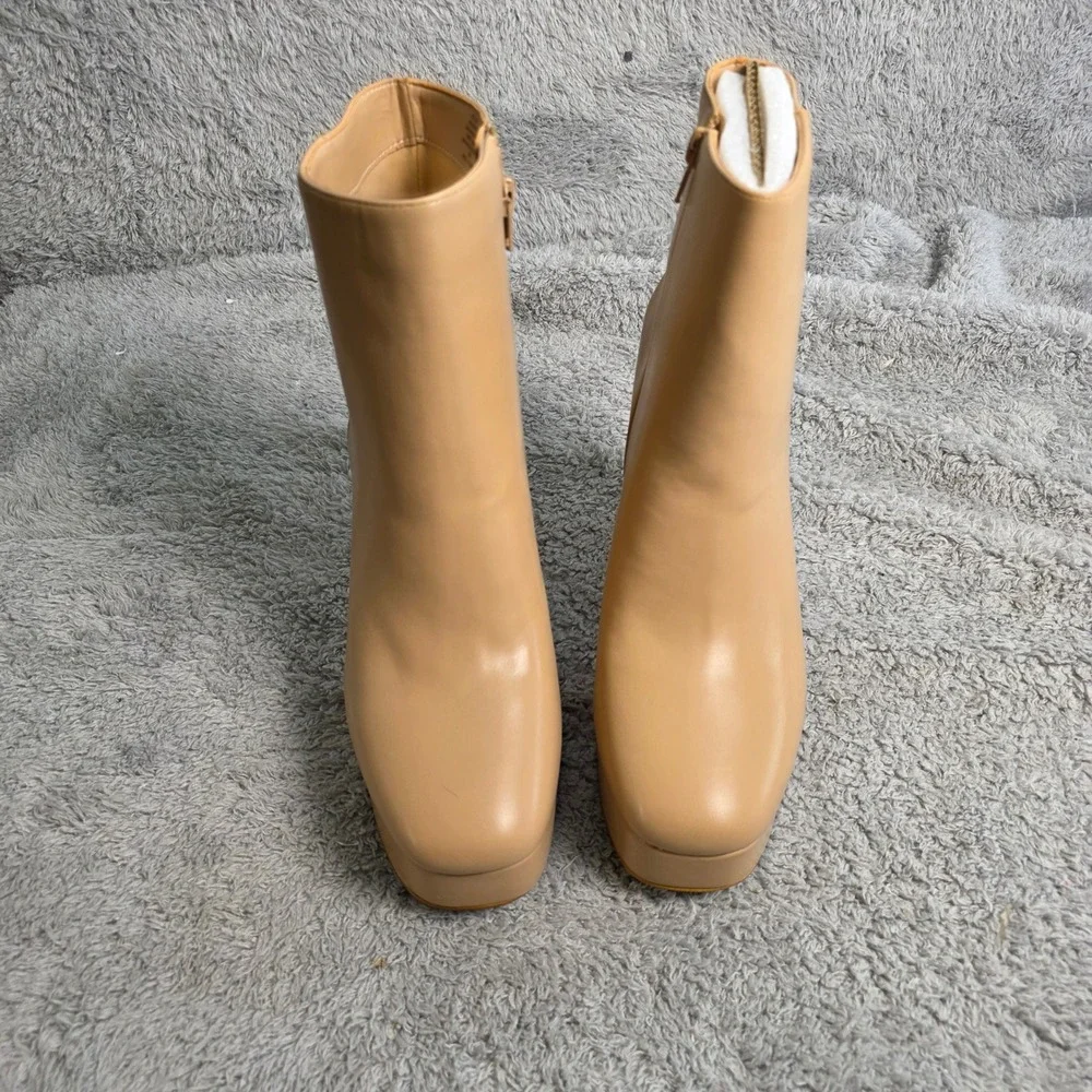 INC Platform Stiletto High Heel Ankle Boots Natural Tan Beige 10M NIB Statement!